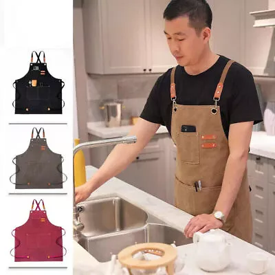 HEAVY DUTY Canvas Kitchen Chef Cooking Apron Cross-Back Adjustable Bib Work BBQ • $8.99