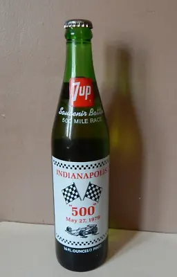 Vintage 7-UP INDIANAPOLIS 500 May 27 1979 FULL & UNOPENED Bottle W/Red Cap • £9.51