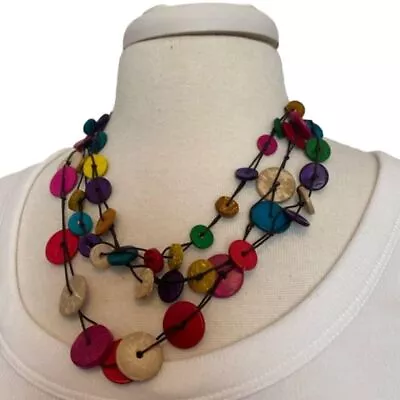 Women's Fashion Jewelry Multi Color Wooden Disk Necklace • $16