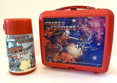  Vintage 1984 TRANSFORMERS Lunch Box W/Thermos Action Figure HASBRO Nice Graphic • $39.99