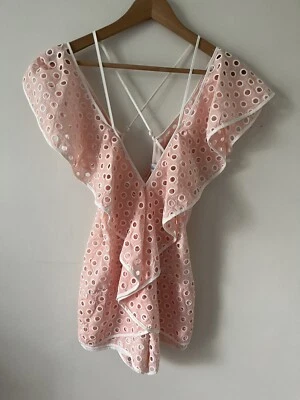 $25 • Buy Alice McCall ‘Confide In Me’ Broderie Playsuit In Pastel Pink | Size 6