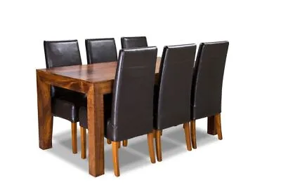Solid Mango Wood Dakota 180cm Dining Table & 6 Leather Chairs (3 Styles) New • £1060.45