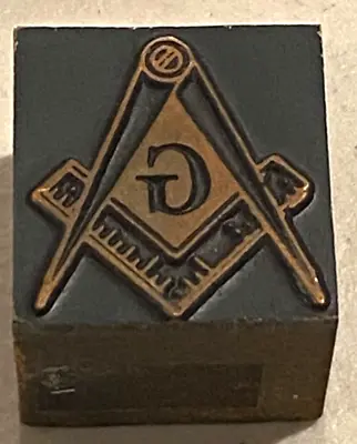 Vintage Masonic Freemason Metal Stamp On Wood Block 1  X 1  • $24.99