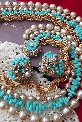 Miriam Haskell 40's 2pc Gilt Brass Rope Chain White Faux Baroque Pearl Turquoise • $450