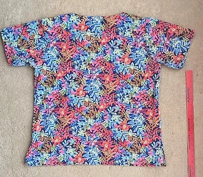 Womens Landau Floral Pattern Short Sleeve Scrub Top Shirt Size 2XL • $7.95