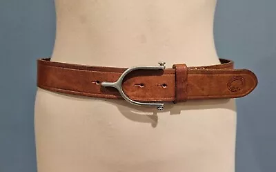 Vtg RALPH LAUREN Unisex Brown Leather 1-3/8  Wide Saddle Wishbone Buckle Belt 30 • £52.24