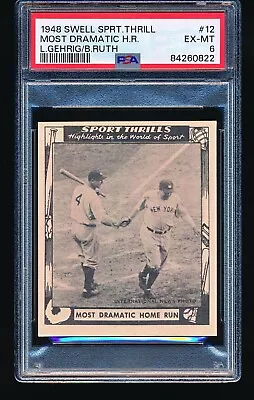 1948 Swell Sport Thrills Most Dramatic Home Run BABE RUTH LOU GEHRIG #12 PSA 6 - • $4795