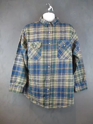 Vintage Flannel Shirt Mens XL Beige Plaid Long Sleeve Work Chore Heavyweight USA • $29.95