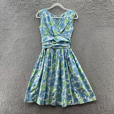 VTG GiJi Young New York Dress Womens XS Blue Floral Fit Flare Pinup Rockabilly • $99.90