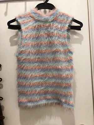 $10 • Buy Bershka High Neck Sleeveless Crop Top Knitwear Multi-colored Size 6 Size 34