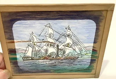 Historic Glass MAGIC LANTERN Color War Time SAILING SHIP • $19.95