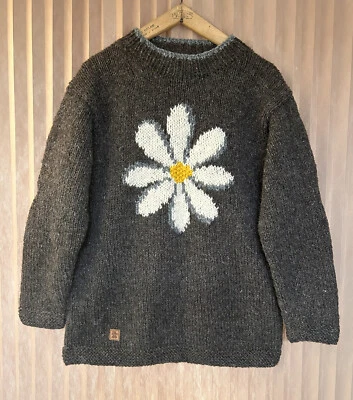 £85 • Buy Big Daisy Flower Hand Knit Pure Wool Oversized Chunky Jumper Pachamama