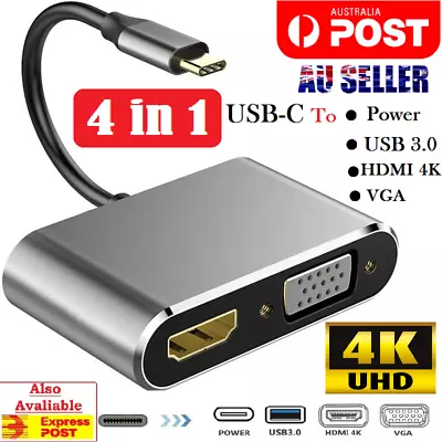 USB-C To HUB PD HDMI+VGA+USB 3.0 Multi-Port Conversion Adapter 4 In 1 Male-Femal • $36.99