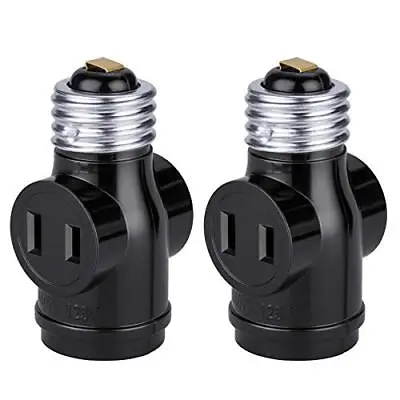 Screw Base Light Bulb Socket Adaptor Converter To 2pc Plug Outlets Black • $10.43