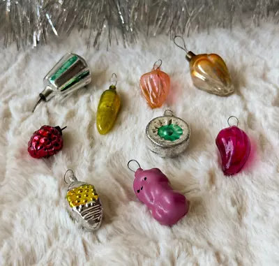 Vintage Mini Christmas Ornaments Set Small Holiday Decorations 9 Pcs • $44.95