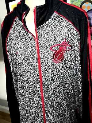 ADIDAS Miami Heat Jacket Mens Black/ Gray Red Trim Full Zip Pockets L Br • $19.90