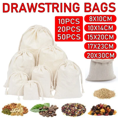 10-50Pcs 5 Sizes Drawstring Storage Bags Calico Bags Linen Tote Gift Bag Bulk • $9.99