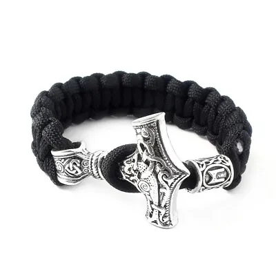 Mens Viking Mjolnir Bracelet Thor's Hammer Wristband UK • £7.99