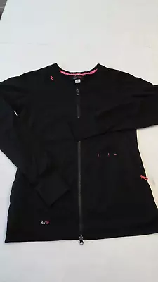 Koi Lite Scrub Jacket Sz S Black Pink Accent Full Zip Medical/Dental • $22