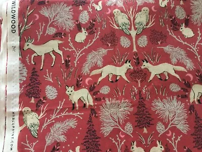 Quilt Fabric Cotton 1yd Forest Fox Deer Owl Cranberry Novelty Boundless I Spy  • $10