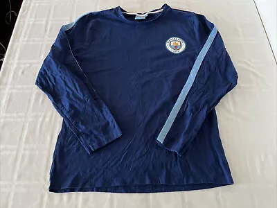 Manchester City Soccer Football Adult Sz Large Blue Long Sleeve Cotton T Shirt • $19.99