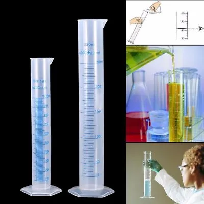 Clear White Plastic Liquid Measurement Graduated Cylinder For Lab Supplies Labor • £2.21