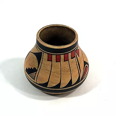 VTG R GALVAN Mexican Pottery Vase Vessel - Southwestern Style Red Black  • $24.99