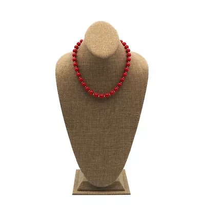 Monet Gold Tone 10mm Red Lucite Acrylic Bead Strand Fashion Necklace • $15.80