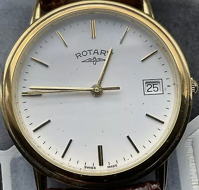 ROTARY Gold Plated Date Quartz Wristwatch Fully Working Keeps Good Time • £20