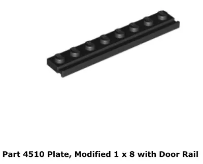 Lego 1x 4510 Black Plate Modified 1 X 8 With Door Rail 8039 • $6.25