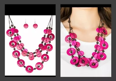 Catalina Coastin Pink Wood Bead Layered Necklace Paparazzi  • $5