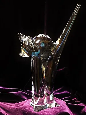 BENITO MARCOLIN Art Glass Sweden Blown Crystal STRETCHING CAT Signed W Label • $149.99