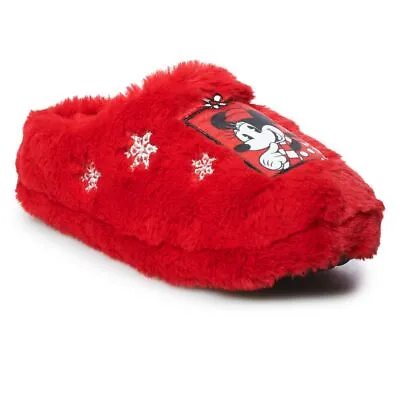 Women's Size S 5-6 Red Disney Minnie Mouse Clog Slippers Fuzzy Slipper Shoes NEW • $19.99