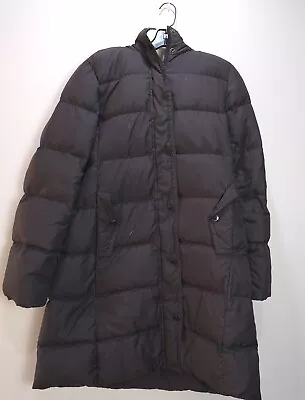 J.Crew Down Puffer Coat Womens Medium Quilted Zip Hooded Belted Black Solid M • $18.69