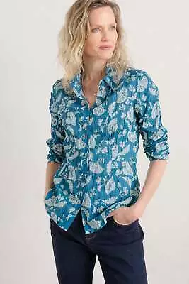 Seasalt Women's - Teal Larissa Organic Cotton Shirt (GOTS) - Regular - Inky Broc • £31.50