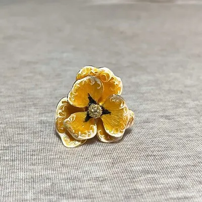 Kenneth Jay Lane Flower Motif Pansy Ring Yellow White Marble Vintage Used • $103