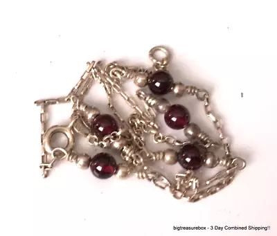 Vtg Necklace MARKED 925 STERLING SILVER Chain Pendant Garnet Jewelry Lot Y • $5.50