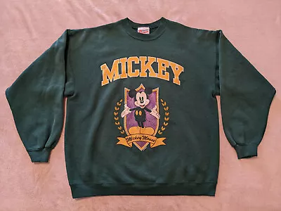 Vintage Distressed Mickey Mouse Sweatshirt Green & Yellow Size XL USA Hanes • $29.99