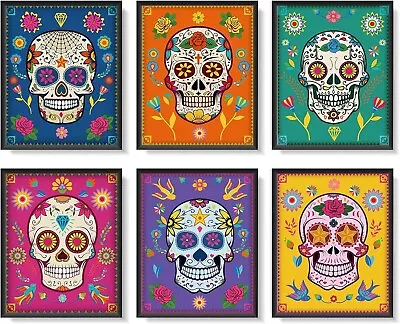 6 Pieces Sugar Skull Wall Art Decorations Day Of The Dead Poster Decor Mexican 8 • $10.39