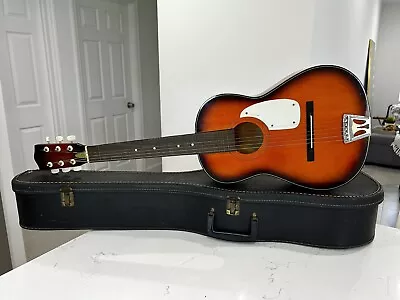 Vintage 1/2 Size Acoustic Guitar 1970’s With Hard Case Sunburst Finish   • $95