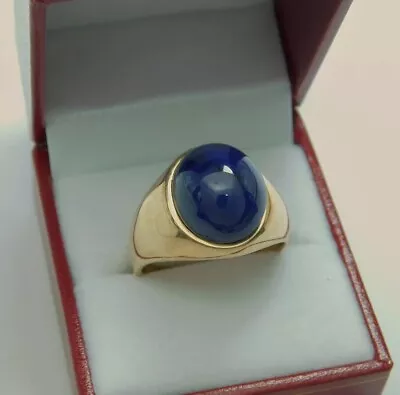 AAAA Blue Sapphire Cabochon 15x13mm 17.48 Carats 14K Men's Heavy Gold Ring • $1900