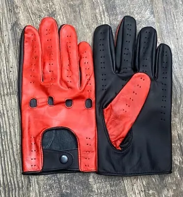 Driving Gloves Car Motorcycle Biker Real Leather Police Driver Glove Red2Tone 43 • $28.65