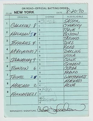 8-20-90 New York Mets - Game Used Lineup Card - Darryl Strawberry - Home Run • $69.99