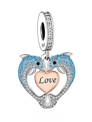 CLOSING DOWN SALE New Sterling Silver Dolphins Symbol Of LOVE Dangle Charm • £14.99