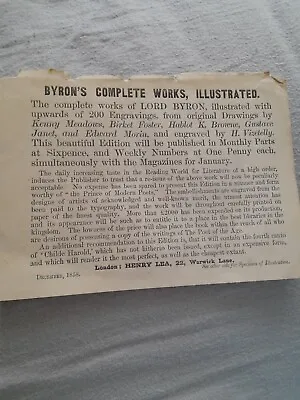 £2.49 • Buy 1858 Lord Byron - Complete Works  - Original Advert Poetry Magazine Subscription