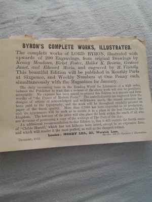 £2.49 • Buy 1858 Lord Byron - Complete Works  - Original Advert Poetry Magazine Subscription