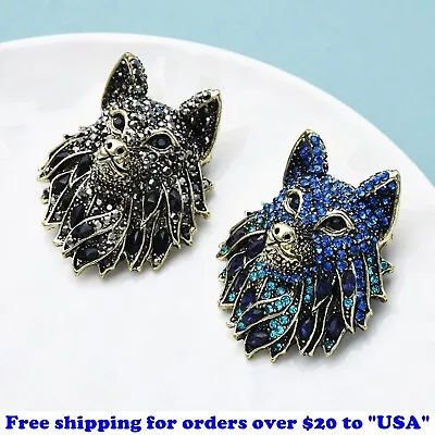 Wolf Brooch Sparking Rhinestone Women Men Cool Wolf Pin Jewelry Gifts Party • $7.55