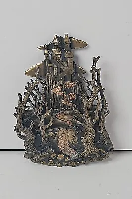 Vintage Signed JJ Jonette Jewelry Medieval 3-D Castle Mountain Road Brooch Pin • $39.99