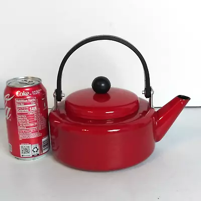 Ginny's Red Metal Enamel Teapot W Black Handle & Knob 6 Cups SMALL SPOUT CHIPS • $25.55