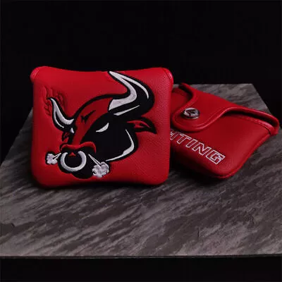 Golf Club Mallet Blade Putter Head Cover Mad Bull Fire Style Black Red • $25.50